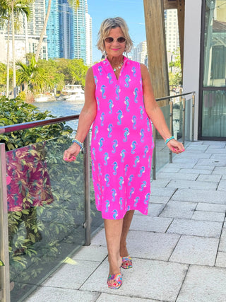 LULU B SEAHORSE BAY MIDI SLEEVELESS 1/4 ZIP MAXI DRESS LULU-B