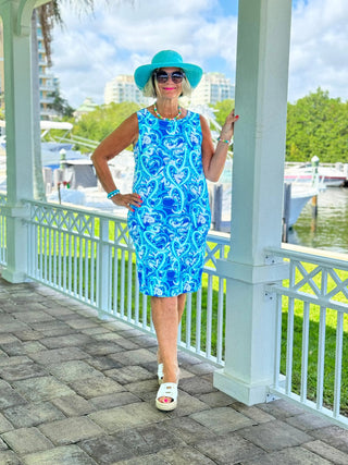 BLUE DREAMING HEARTS SHIFT DRESS LULU-B