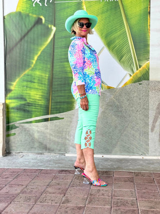 LULU-B CLEAR GREEN RHINESTONE CAPRI LULU-B