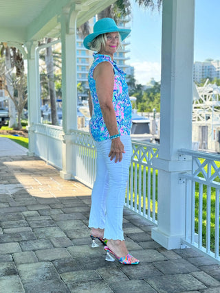 SPLASH OF PINK  SLEEVELESS RUFFLE LULU-B