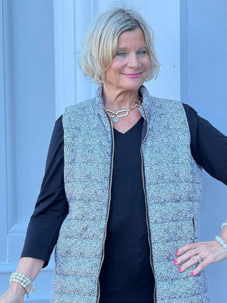 SAFARI BLACK AND BEIGE PUFFER VEST LULU-B