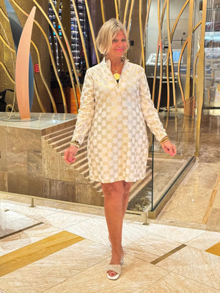 LULU-B GOLD AND WHITE HALF ZIPPER DRESS LULU-B