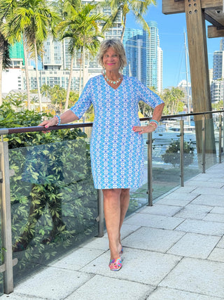 LULU B COASTAL BLOOM ELBOW SLEEVE DRESS LULU-B