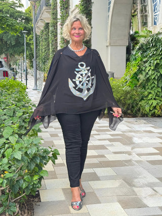 SWAROVSKI CRYSTAL BLACK ANCHOR STATEMENT TOP Cathys Place