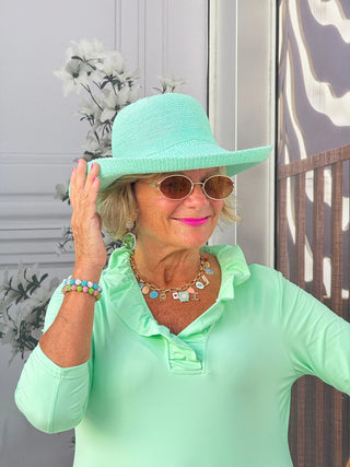 CLEAR GREEN SLEEVE RUFFLE TOP LULU-B