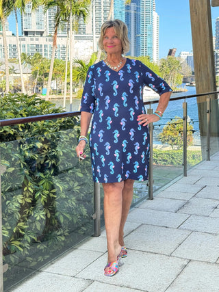 LULU B MIDNIGHT REEF ELBOW SLEEVE DRESS LULU-B