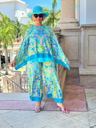 TROPICAL AQUA MARINE PALAZZO PANT CATHYS RESORTWEAR