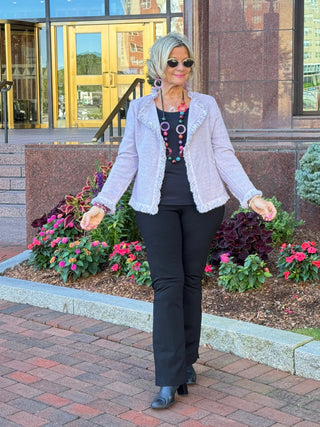 LULU-B CITY LIMIT BRIGHT PERI FRINGE JACKET LULU-B