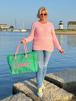 SEWN ROPE SUMMER LETTER FRINGED CANVAS BAG Cathys Place