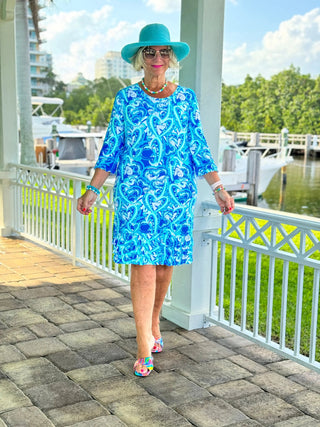 BLUE DREAMING HEARTS RUFFLE SLEEVE DRESS LULU-B