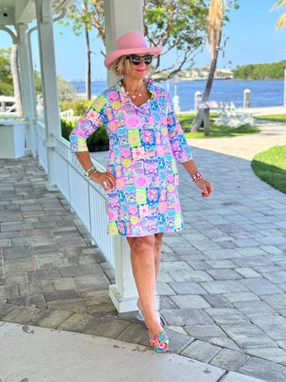 SANDY COLOR BEACH RUFFLE NECK DRESS LULU-B