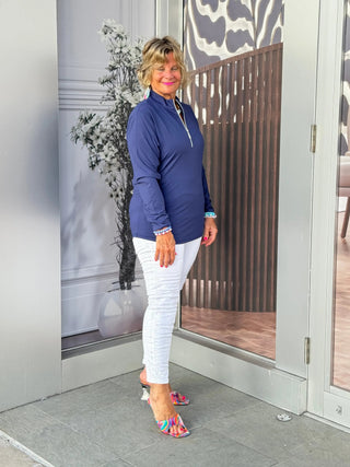 NAVY ZIPPER TOP - Cathys Place