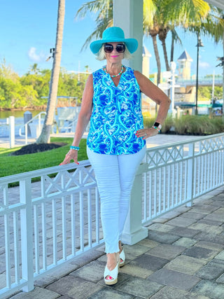 BLUE DREAMING HEARTS SLEEVELESS V NECK LULU-B