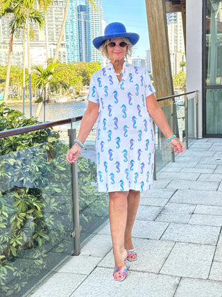 LULU B SHORELINE CHARM HALF ZIPPER SHORT SLEEVE DRESS LULU-B