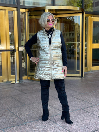 GOLD METALLIC HOLIDAY PUFFER VEST LULU-B