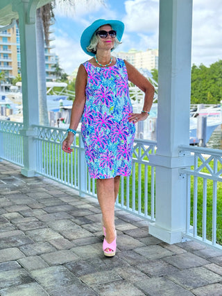 PINK PALM TREE SHIFT DRESS - Cathys Place