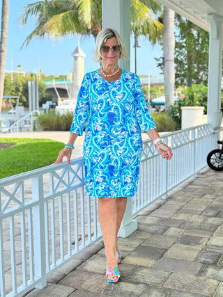 BLUE DREAMING HEARTS SLEEVE DRESS LULU-B