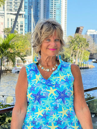 LULU B STARFISH SPLASH SLEEVELESS RUFFLE TOP LULU-B