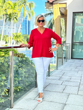 LULU-B RED TAILORED V SLEEVE TOP LULU-B