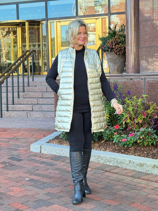GOLD METALLIC HOLIDAY PUFFER VEST LULU-B