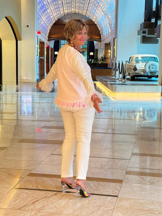 LULU-B WHITE CASHMERE FRINGE CARDIGAN LULU-B