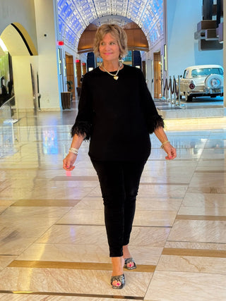 LULU-B BLACK SCOOP NECK FRINGE FANCY SWEATER LULU-B