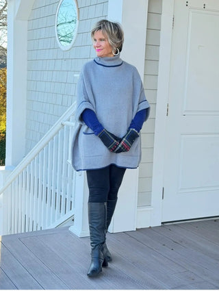 🐢 Cozy Turtle Gray  Neck Poncho with Arm Holes Cathys Place