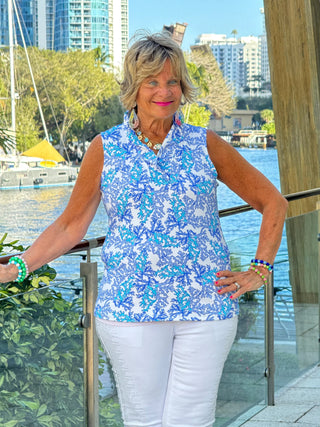 LULU B CORAL BREEZE SLEEVELESS RUFFLE TOP LULU-B