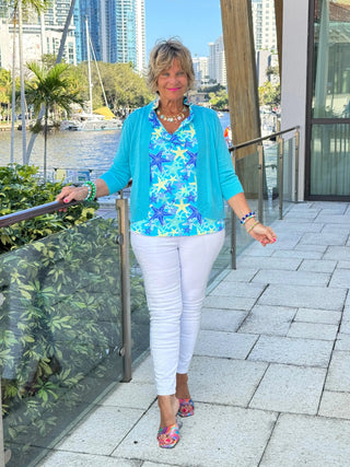 LULU B STARFISH SPLASH SLEEVELESS RUFFLE TOP LULU-B