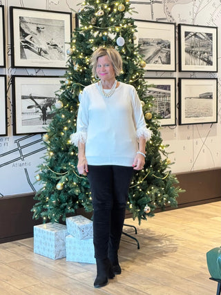 LULU-B WHITE CASHMERE FRINGE TOP LULU-B