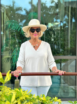 LULU-B STONE TAILORED V SLEEVE TOP LULU-B