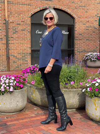 LULU-B NAVY SOLID ASYMMETRIC TOP LULU-B