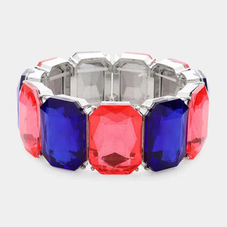 American USA Emerald Cut Stone Stretch Evening Bracelet BEACH STYLE