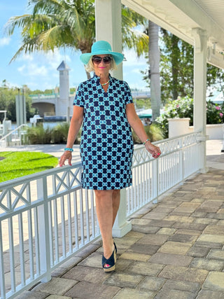 BLUE MEDALLION SHORT SLEEVE DRESS LULU-B