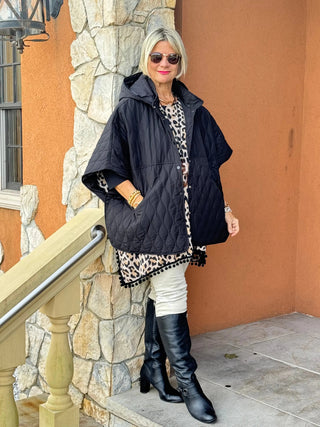 BLACK QUILTED SNAP JACKET CALIFORNIA DREAMING