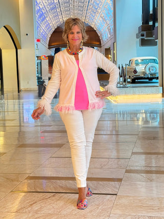 LULU-B WHITE CASHMERE FRINGE CARDIGAN LULU-B