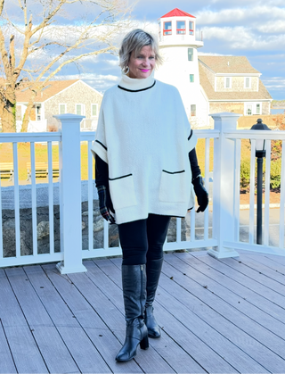 🐢 Cozy Turtle White  Neck Poncho with Arm Holes Cathys Place