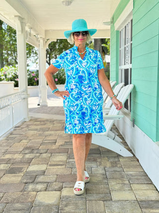 BLUE DREAMING HEARTS SHORT SLEEVE DRESS LULU-B
