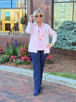 Crystal Zipper Cardigan with Collar Pink Cathys Place