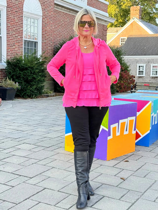 HOT PINK WAFFLE HOODIE FULL ZIPPER JACKET LULU-B