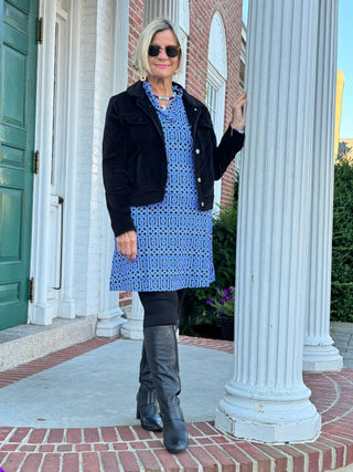 SHADES OF BLUE RUFFLE SLEEVE DRESS LULU-B