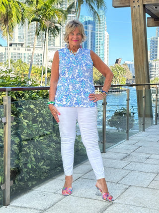 LULU B CORAL BREEZE SLEEVELESS RUFFLE TOP LULU-B