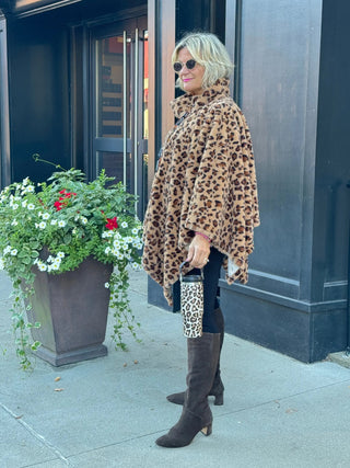 Animal Print Turtle Neck Cape Poncho Cathys Place