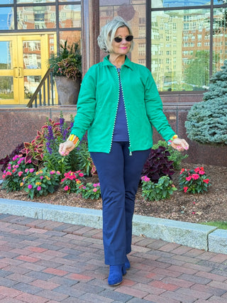 Crystal Zipper Cardigan with Collar Kelly Green Cathys Place