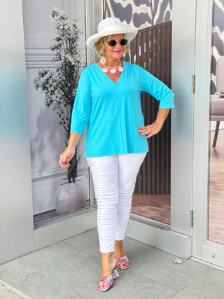TAILORED AQUA SLEEVE V TOP LULU-B
