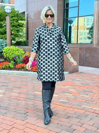 LULU-B BLACK & SILVER METALICA RUFFLE SLEEVE DRESS LULU-B