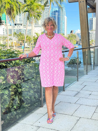 LULU B TROPIC PETALS ELBOW SLEEVE DRESS LULU-B