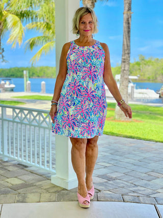 PINK PALM TREE BEACH HALTER DRESS - Cathys Place