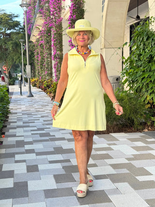 LULU-B SOLID HALF ZIPPER SUNSHINE SWING DRESS LULU-B