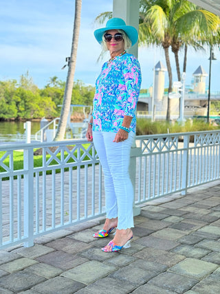 SPLASH OF PINK  V NECK TOP LULU-B